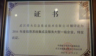 烽火通信榮膺首批全國信息系統集成及服務大型一級企業，引領行業標桿